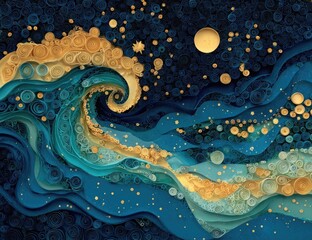 Paper swirls, waves, stars, night sky