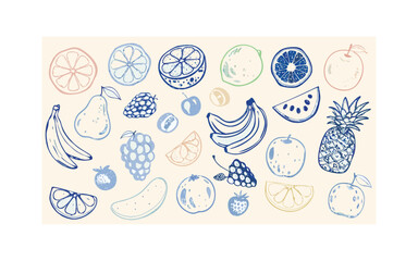 Vibrant Fruit Parade Featuring Over Twenty Juicy Illustrations in Playful Retro Style with Bright Pastel Accents