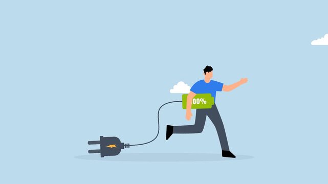 Full recharge energized, 4k animation of driven entrepreneur holds a fully charged battery prepared to strive for achievement.