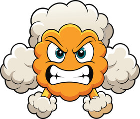 Angry cartoon emoji with smoke puffs illustration