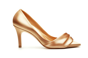 Obraz premium Elegant champagne satin pump with stylish knotted detail on toe, a sophisticated stiletto heel for timeless fashion appeal.