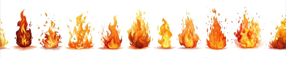Animated fire sprites set ablaze against an isolated backdrop for gamedev