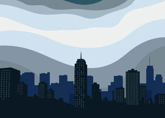 Fototapeta premium Modern city skyline silhouette at dusk with abstract layered sky creating a sophisticated urban vibe