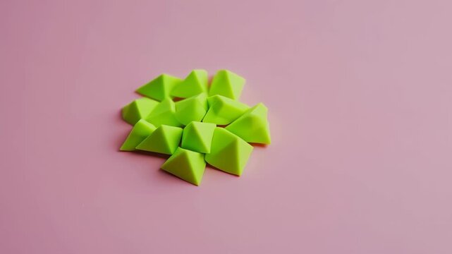 Bright lime green pyramid shapes clustered on a pale pink background