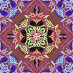 Beautiful seamless multi-colored flowers on a brown