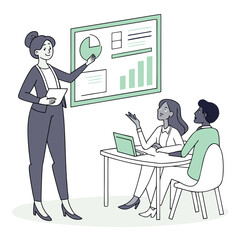 Businesswoman giving a presentation to colleagues isolated on white background