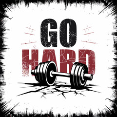 Motivational fitness quote go hard with dumbbell and grunge border for gym workout and sports motivation