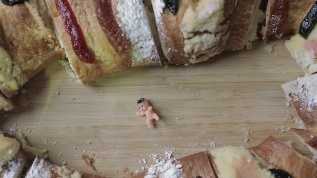 Christmas Bread - Rosca de Reyes in the Latin tradition as a large loaf of bread on the table