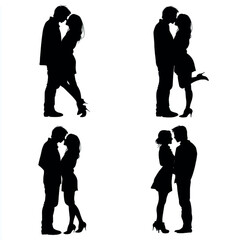 couple hug silhouette set, Black & White silhouette set