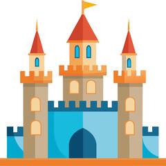 Fototapeta premium Medieval castle with turrets and drawbridge illustration