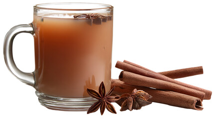 Rich and Creamy Indian Chai Served in Glass – Isolated on White