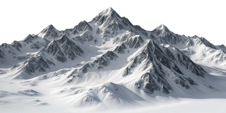 Grayscale Realistic Snow-Covered Mountain Range Illustration on Transparent Background
Dramatic Isolated Snowy Peaks and Valleys in Detailed Grayscale Mountain Landscape