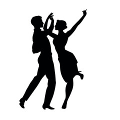 Fototapeta premium vector illustration of couple silhouette set dancing, Black & White silhouette set