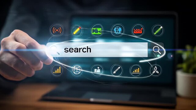 Person Searching on Laptop Computer Screen with Touch Gestures