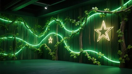 Illuminated Greenery with Star Lights in a Dark Room