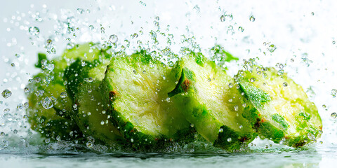 Fresh brussels sprouts slices splashing in water