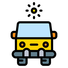 bus travel at noon sunny summer colored filled icon and illustration