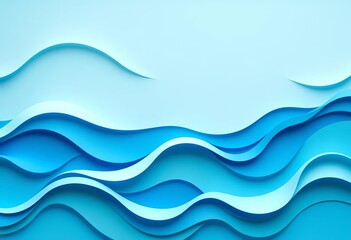 Layered paper cut blue waves, abstract curved pattern, modern art background, art, vibrant