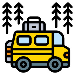 adventure travel camper colored filled icon and illustration