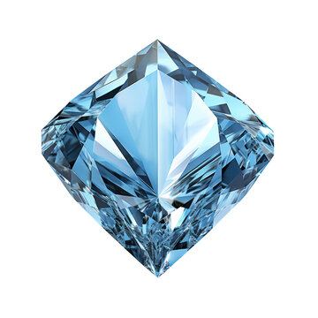 Fancy-cut zircon gemstone in icy sky blue 3D modeled with brilliance on transparent background