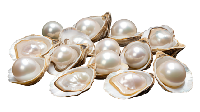 Loose baroque pearls in irregular shapes on transparent background

