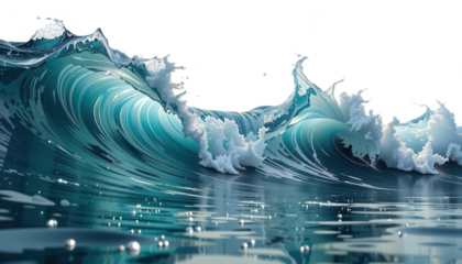 A stunning depiction of dynamic ocean waves, showcasing their vibrant turquoise hues and foamy crests against a dark background.