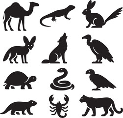 Collection of diverse animal icons in vibrant colors