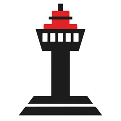 Flight Control tower vector silhouette illustration isolated on white background