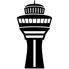 Flight Control tower vector silhouette illustration isolated on white background