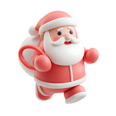 3D Santa Claus holding a candy cane, classic festive character icon.