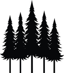 Fototapeta premium Minimal pine tree cluster silhouette isolated on transparent background
