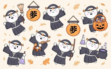 Fototapeta premium A cute Japanese ghost (Yūrei) sticker pack 