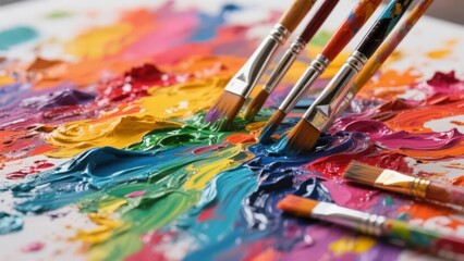 Obraz premium Artistic Palette with Paintbrushes and Vibrant Colors