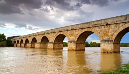 Fototapeta premium Ancient stone arch bridge over a river