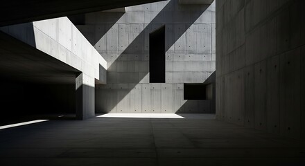 Architectural interplay of light and shadow on concrete building surfaces