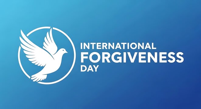 International forgiveness day illustration with dove of peace in a circle on blue background