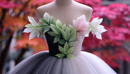 A formal gown with floral appliqu?s