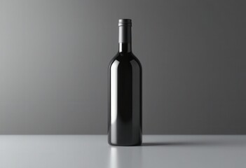 Dark wine bottle on a light surface.