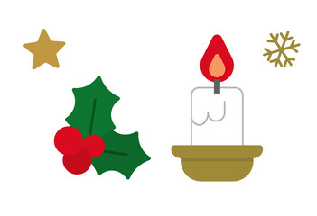 Christmas Decoration Icon Set (Candle, Holly, Star, Snowflake)