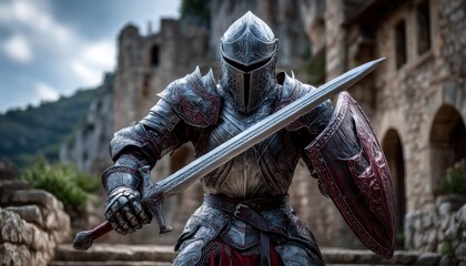 Armored warrior in dramatic pose