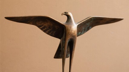 Bronze Sculpture of a Soaring Bird with Extended Wings