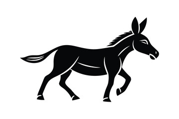 Obraz premium Animated Black Donkey Walking on White Background, Simplistic Farm Animal Illustration Style