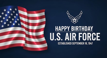 Happy birthday to the us air force with american flag and emblem on a blue background