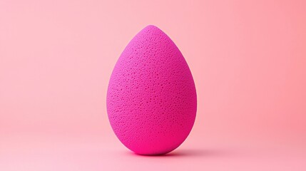 Vibrant pink beauty blender, isolated on a pastel background.