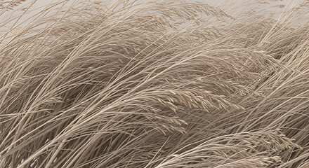 Flowing texture of dry beige wild grass with long delicate stalks and seed heads.
