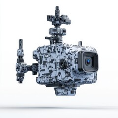 Naklejka premium Futuristic camera drone with complex design.