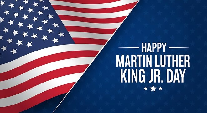 Happy martin luther king jr day illustration with american flag on blue background for banner