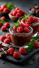 Chocolate mousse with raspberries