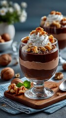 Chocolate walnut dessert parfait