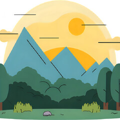 Floating mountains above the clouds, golden sunrise, lush green forests, surreal landscape, peaceful and dreamy atmosphere
